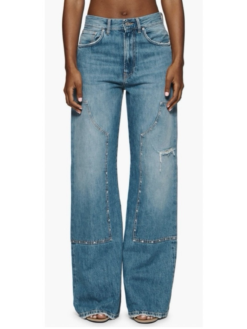 PURPLE BRAND SS24Crystal Embellished Double Knee Wide Leg Jeans 30